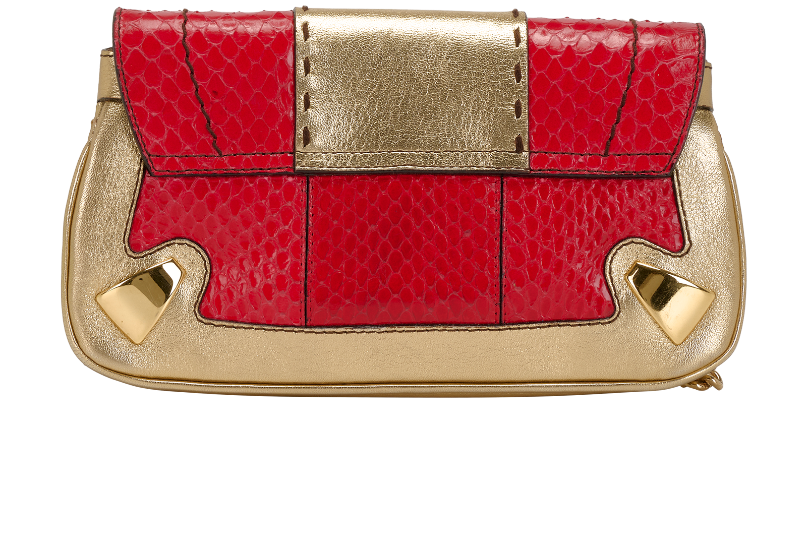 Mini Purse, &pound;140, Handbags, Gold/Red, Leather/Python, Back view